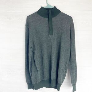 Untuckit Phoenix Striped Zip Up Merino Wool Sweater